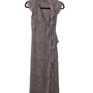 Banana Republic Snakeskin Gray Ruffle Maxi Dress